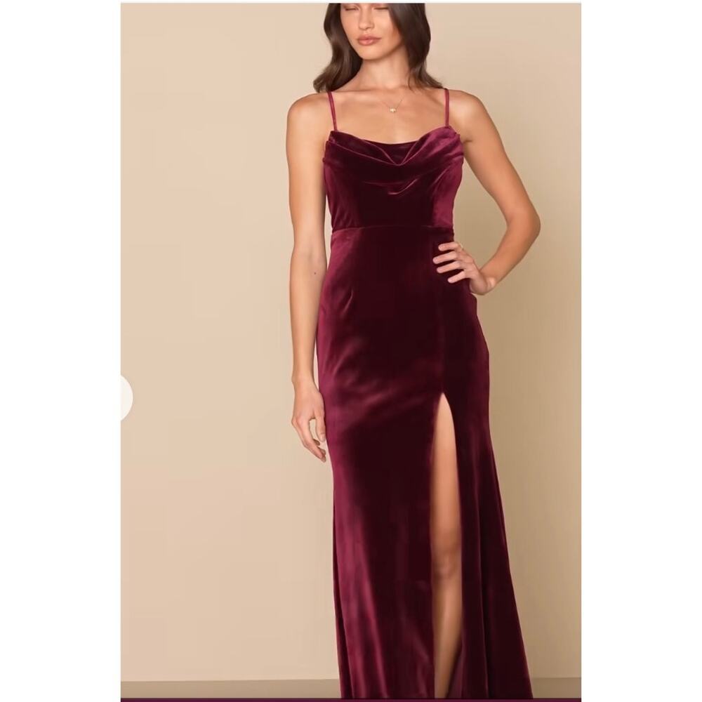 Lulus Everything I Do Wine Velvet Cowl Neck Mermaid Maxi Dress Sz Large #